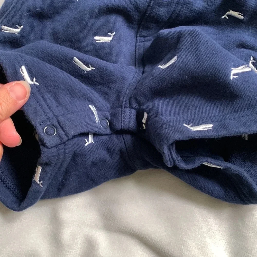Le Top whale embroidered romper overalls cotton navy blue size 24 months